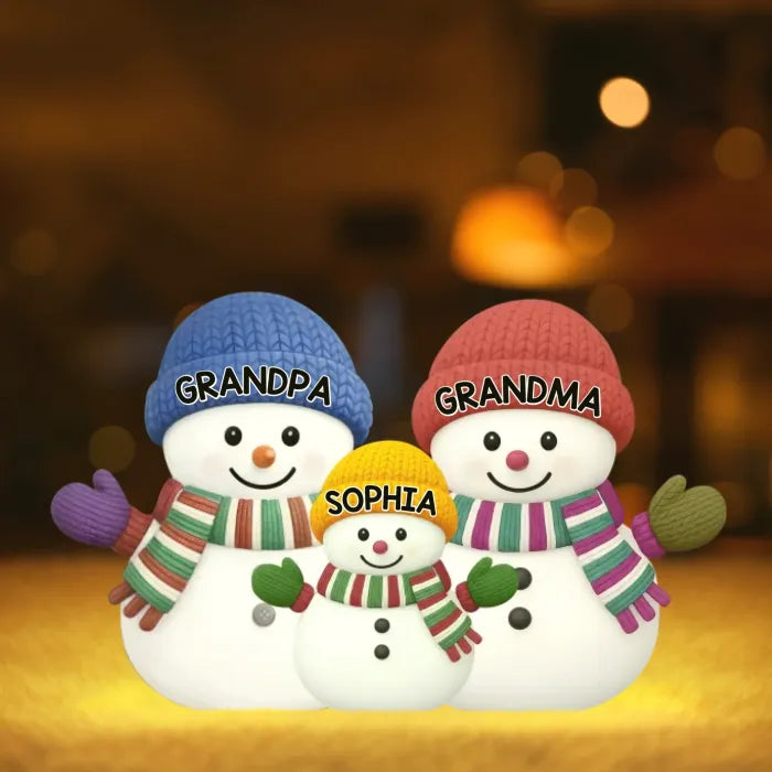 Custom Snowman Shaped Light Box - Personalized Christmas Birthday Gifts For Grandpa, Grandma - A Snowman Family Full Of Joy